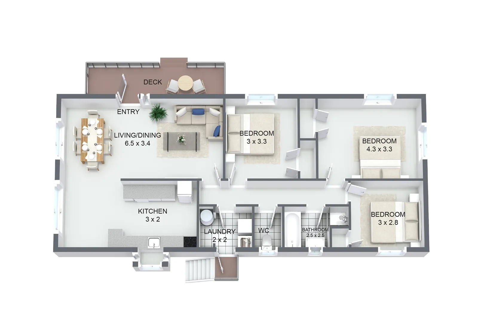 2D floorplan of a single level home with room dimensions