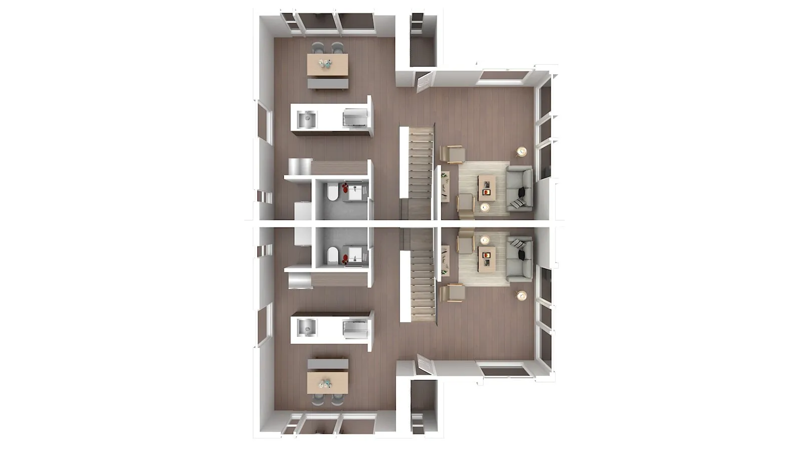 3D floorplan of Hikari House townhouse units in Hirafu, Niseko