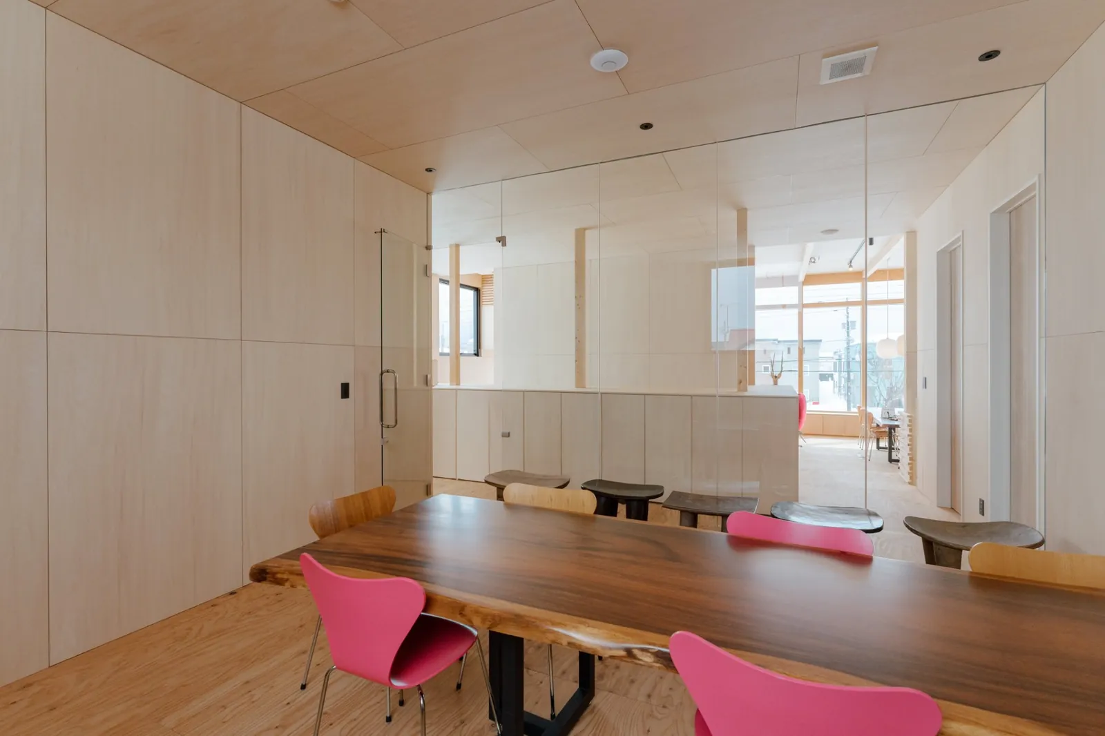 Meeting room with live edge timber table, AK Housing, Niseko